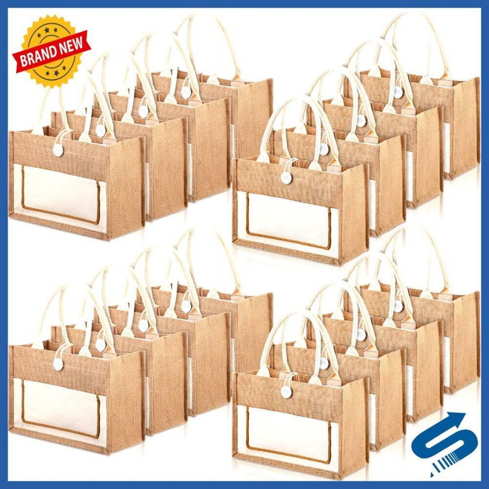 Jute Burlap Tote Bags Reusable Eco-Friendly Beach Grocery Shopping Totes